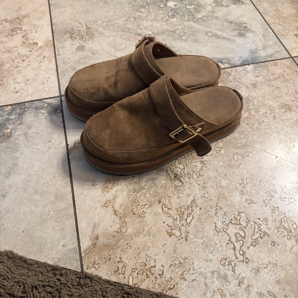 Madden Girl Brown Suede Mules with Buckle